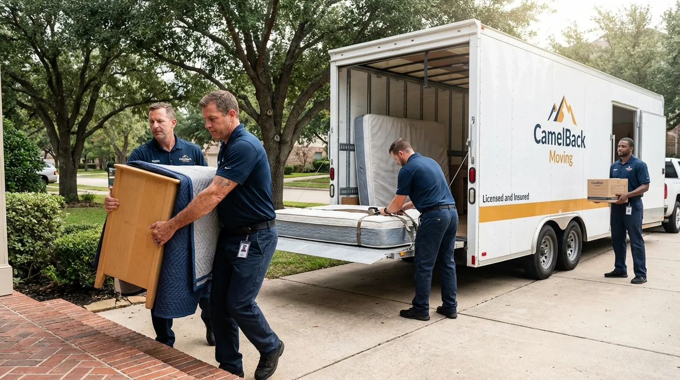 Crew loading residential truck for cross-state move from Highland, MD
