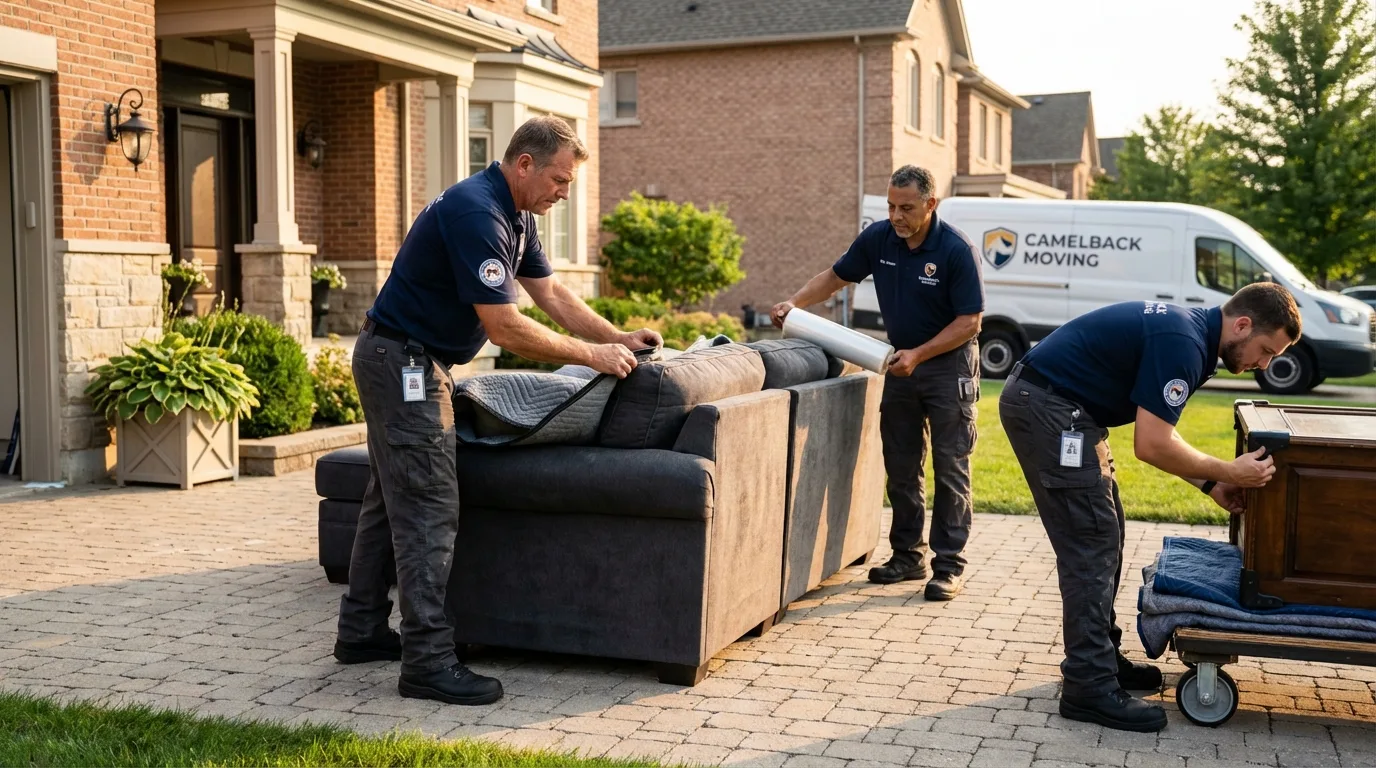 Large estate moving crew wrapping furniture in Highland, MD